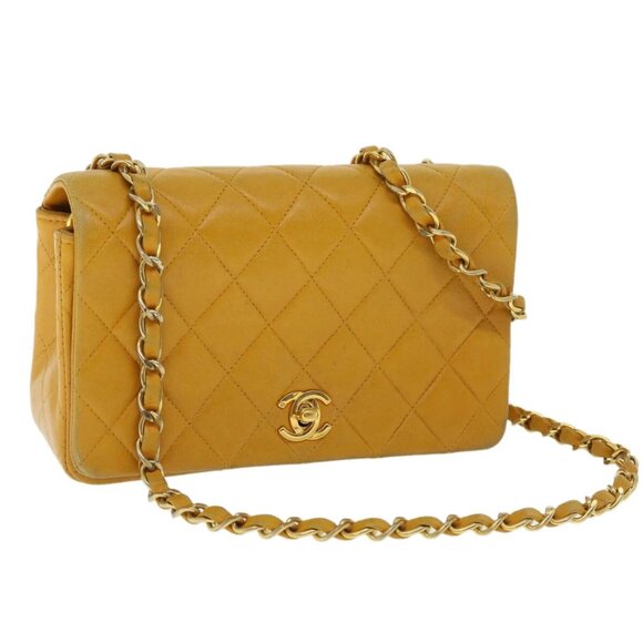 CHANEL Matelasse Turn Lock Chain Shoulder Bag Lamb Skin Orange - Picture 1 of 16